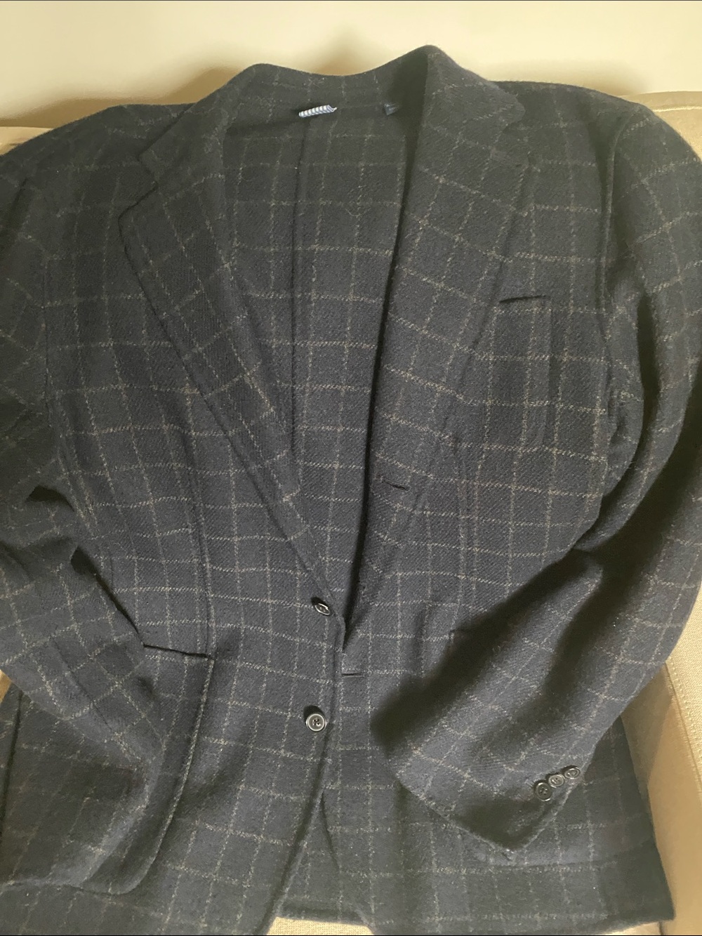 Faconnable Dark Navy Windowpane Sport Coat